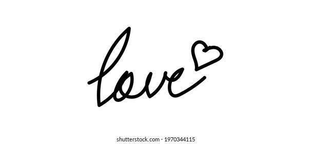 Love text, continuous line hand drawn. Vector illustration isolated on white background.