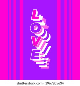 Love text creative poster design vector illustration. Cover page pink purple decorative template.