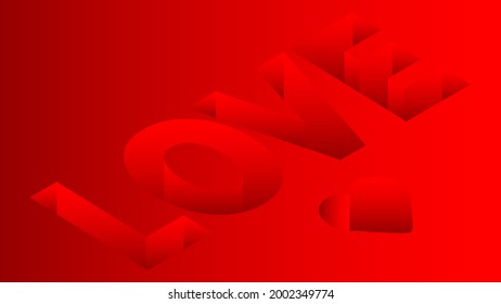 Love text with depth font. Simple greeting card, short message.