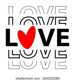 Love text design for Valentine's day. Vector illustration isolated on white background.