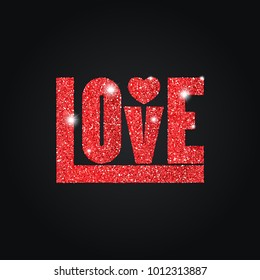 Love text with dust glitters. Black background.