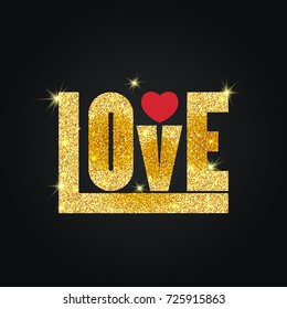 Love text with dust glitters. Black background.