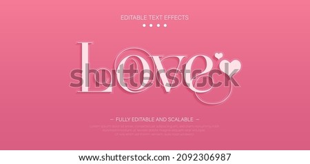 Love text effect. 3d style valentine template graphic. Love text style editable font effect. Simple cute pink gradient background. Vector illustration