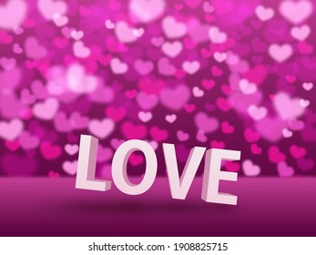 Texto de amor. El fondo de los corazones se está hundiendo. Bokeh con forma de corazón. Diseño vectorial para la boda o el día de San Valentín.