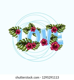 LOVE text with floral background