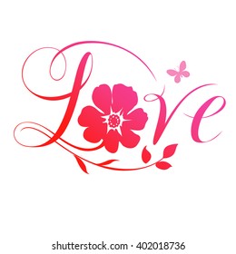 Love text with flower