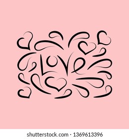 Love , text .Frame with quote .Hand drawn romantic cards. Vector.
