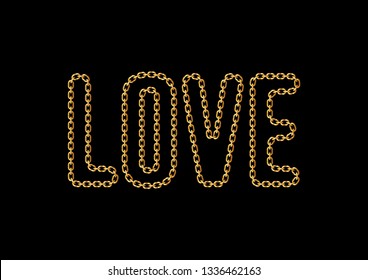 Love Text with Golden Chain, Fashion Print Design