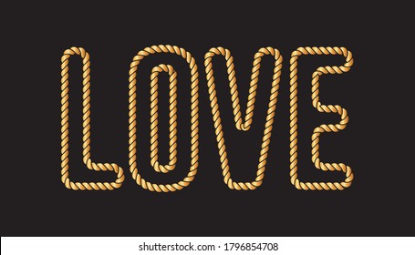 Love Text with Golden Rope Illustration, Vector Design for Fashion