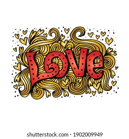 Liebe Text Graffiti mit Doodles Muster. Vektorgrafik 