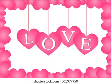 love text hanging in heart background