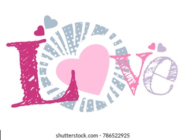 Love text heart abstract background graphic style color grunge burst vector valentines day idea design