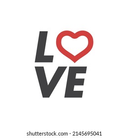 Love text with heart icon. 
