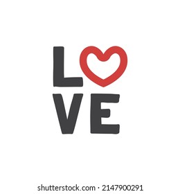Love text with heart icon. 