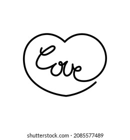 love text in heart icon flat