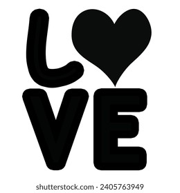 Love text with heart icon for poster, card, banner valentine day, wedding. Hand drawn word. Print for tee, t-shirt.