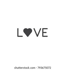 Love text with heart icon vector, filled flat sign, solid pictogram isolated on white. Symbol, logo illustration.