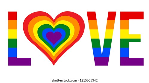 Love Text With Heart Shape in Colors of LGBT (Lesbian, Gay, Bisexual and Transgender) Flag in Vector Illustration Format.