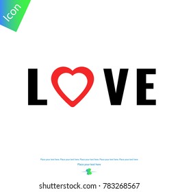 LOVE text with heart vector