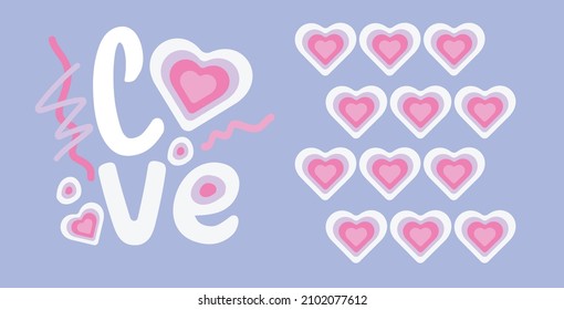 love text. Hearts pattern. handwritten. cute vector