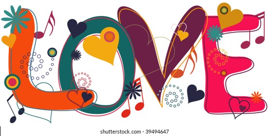 Love Text in Hippie Brights