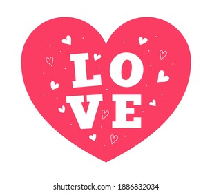 Love text inside red heart isolated on white background vector illustration. Love Valentine's day  