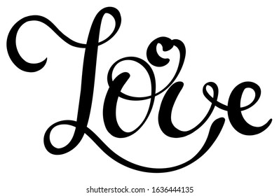 Love text lettering handwritten. Valentines day greeting card. Illustration love