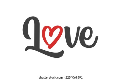Love text lettering. O letter replaced by heart shape. Valentine's day design.