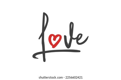 Love text lettering. O letter replaced by heart shape. Valentine's day design.