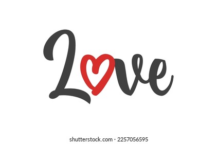 Love text lettering. O letter replaced by heart shape. Valentine's day design.
