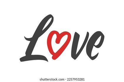 Love text lettering. O letter replaced by heart shape. Valentine's day design.