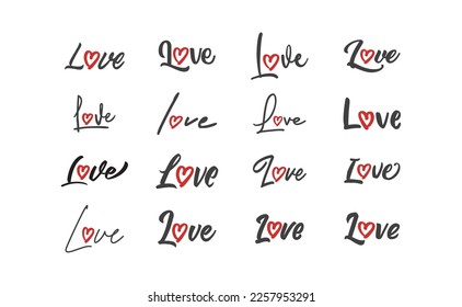 Love text lettering. O letter replaced by heart shape. Valentine's day design.