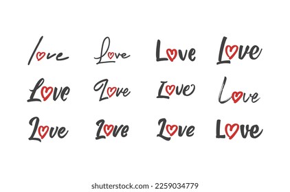 Love text lettering. O letter replaced by heart shape. Valentine's day design.