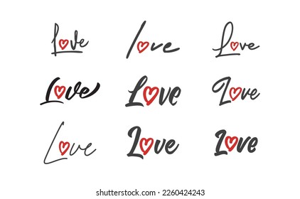 Love text lettering. O letter replaced by heart shape. Valentine's day design.