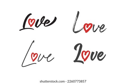 Love text lettering. O letter replaced by heart shape. Valentine's day design.