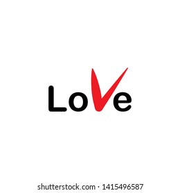 LOVE text letters with check mark, Font Type with red heart