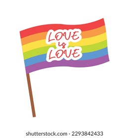 Liebe ist Liebestext. LGBT-Pride-Logo. Logo mit LGBT-Rainbow-Illustration. Creative Vector Design Element für das Pride Month Logo, Square Banner, Social Media Post Template.