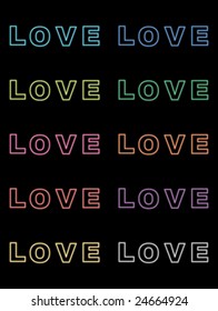 LOVE text neon texture different colors vector illustration