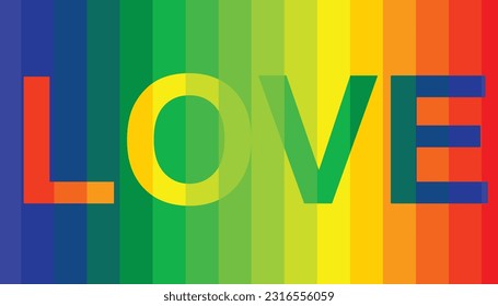 Love text on lesbian flag, transgender, pride flag, rainbow flag. colorful love text with colorful background