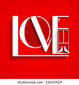 Love text on red background for Valentines Day.