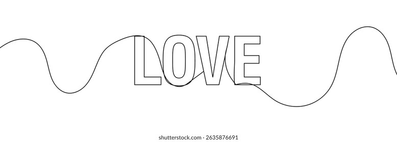 LOVE text in one line drawing. One line drawing background. Continuous line drawing of stop sign. Vector illustration.
