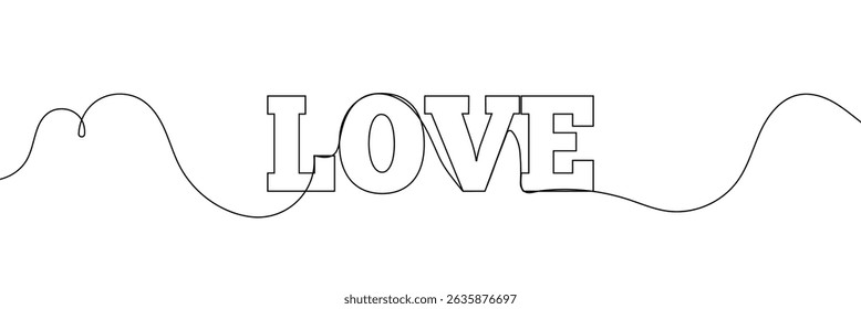 LOVE text in one line drawing. One line drawing background. Continuous line drawing of stop sign. Vector illustration.