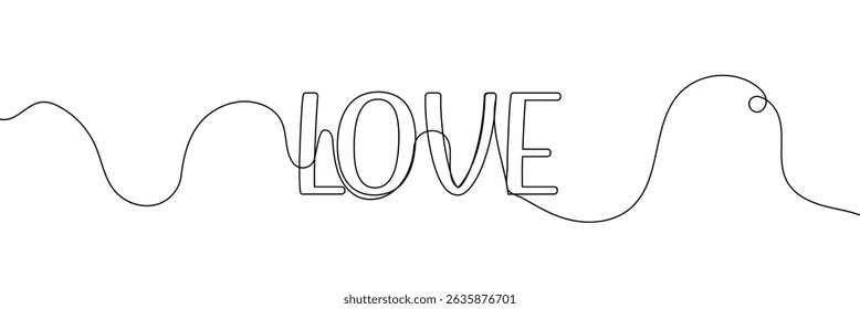 LOVE text in one line drawing. One line drawing background. Continuous line drawing of stop sign. Vector illustration.