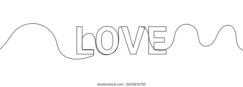 LOVE text in one line drawing. One line drawing background. Continuous line drawing of stop sign. Vector illustration.