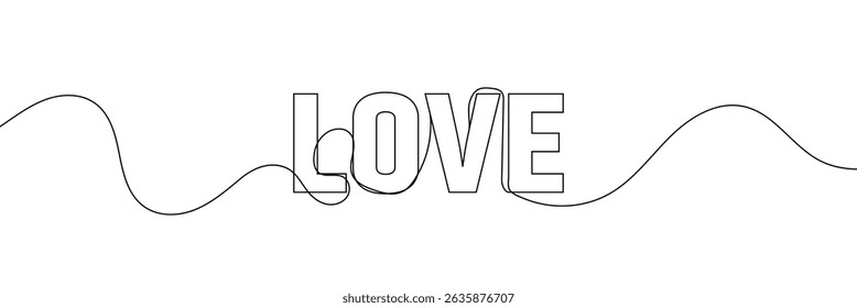 Texto del AMOR en un dibujo de línea. Un fondo de dibujo de línea. Dibujo de línea continua de la señal de stop. Ilustración vectorial.