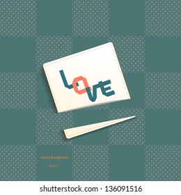 Love text paper card on polka dot and tartan background,vector eps10