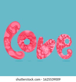 Love text paper cut design Valentine card Love pattern.