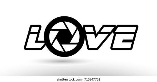 love text photo camera concept with aperture logo on white background