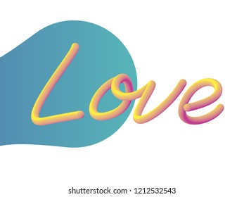 Love text or phrase blended interlaced creative hand drawn lettering.Trendy vector liquid 3d calligraphy for your poster, banner, postcard, invitation or greeting card design