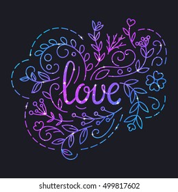 Love Text Poster with Lettering and Space Texture.